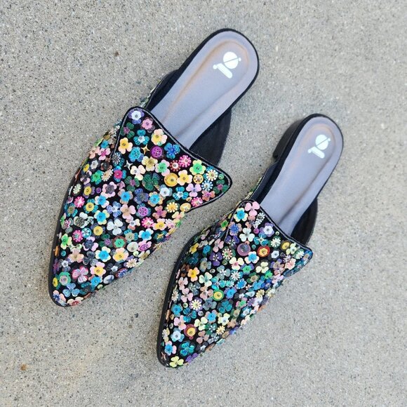 GOSSIP Indian Sequin Floral Mules - Picture 2 of 9